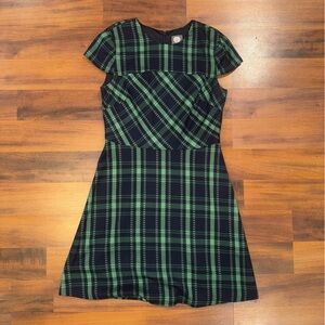Vince Camuto Black and Green Plaid Dress Size 10